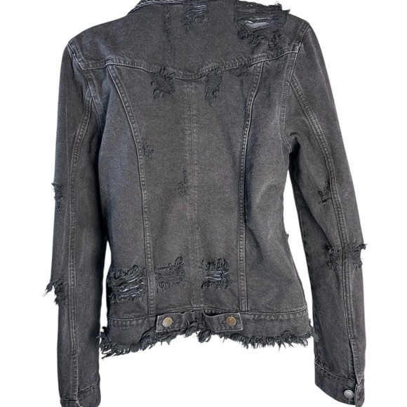 Retrofete Black Distressed Jean Jacket with Raw-Edge Hem Size S - Picture 4 of 8